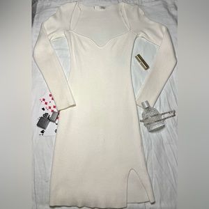 White beautiful, elegant, bodycon, cutout, sweater king sleeve dress